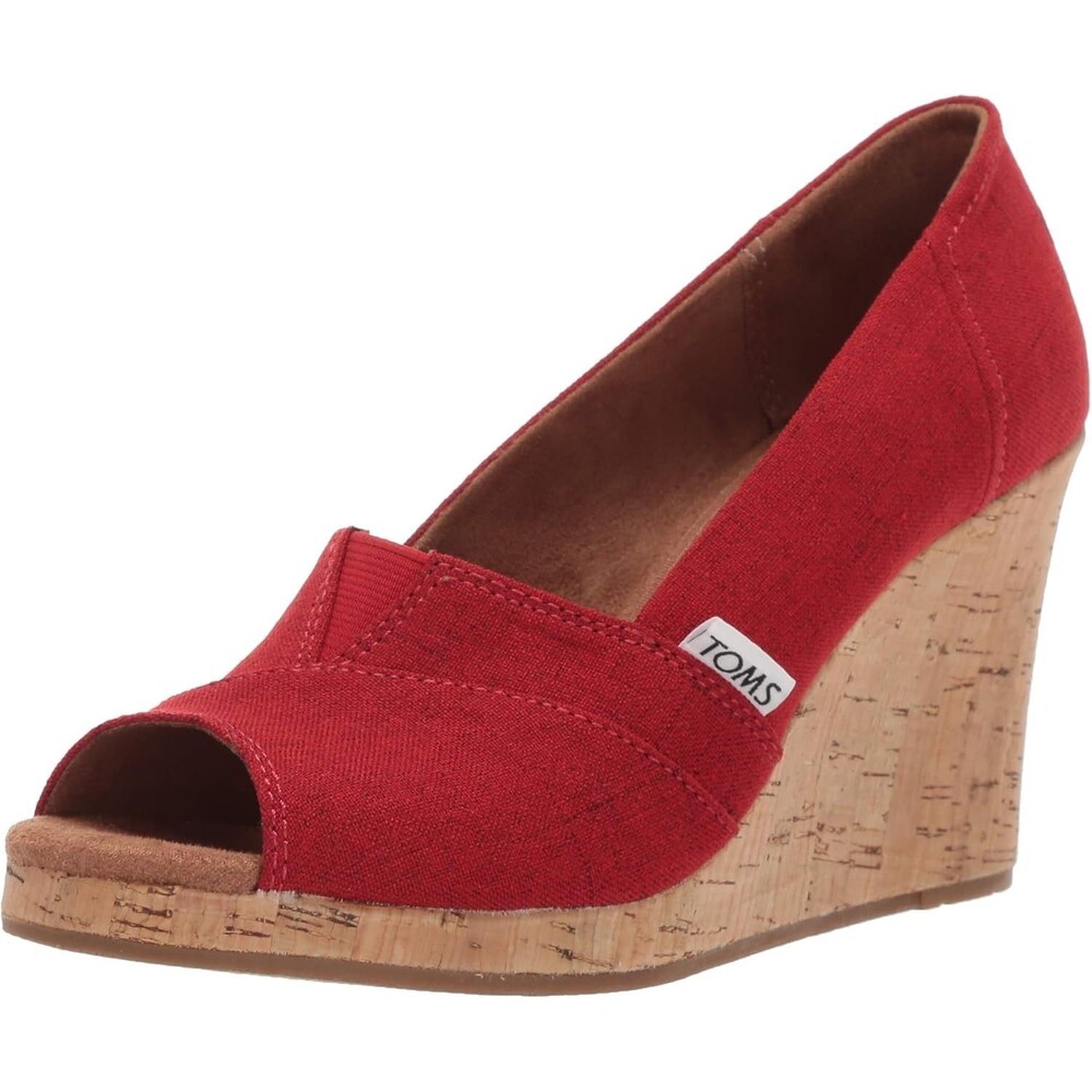 TOMS Classic Wedge Espadrille Sandal Women's Red Crosshatch Size 8